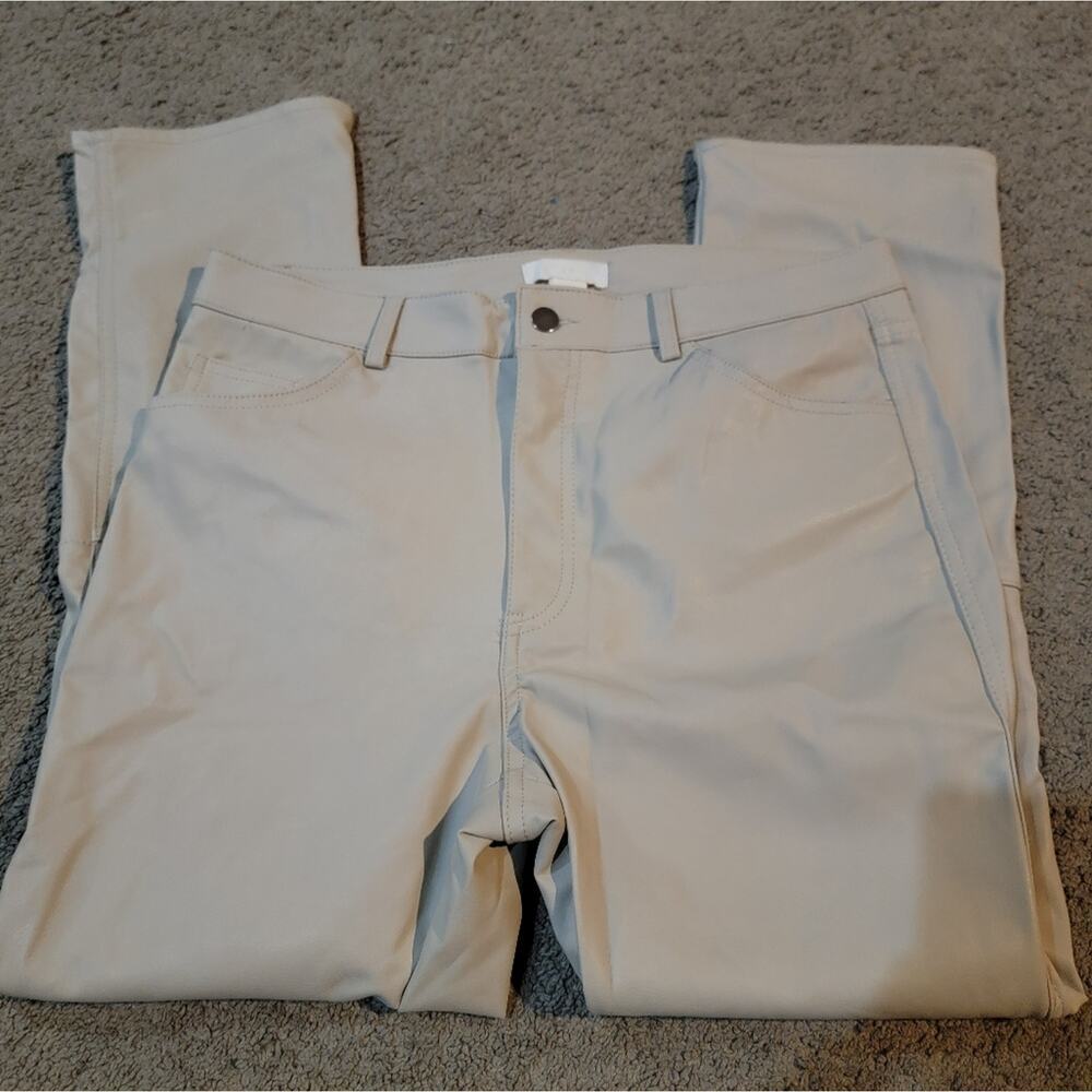 Women's Beige H&M Leather Straight Leg Pants Sz 12 - Picture 8 of 8